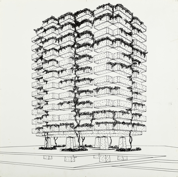 Wohnhochhaus Althofenstraße mit vorgesehener Bepflanzung (1968)